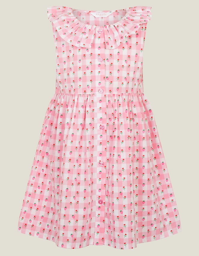 Accessorize Girls Sleeveless Gingham Strawberry Dress Pink
