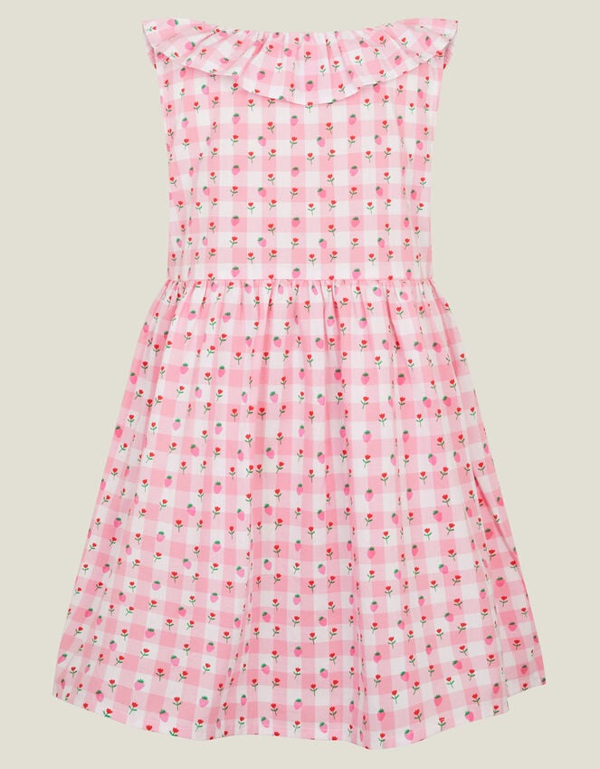 Accessorize Girls Sleeveless Gingham Strawberry Dress Pink