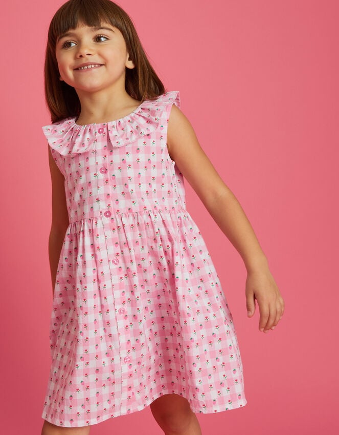accessorize Girls Sleeveless Gingham Strawberry Dress Pink