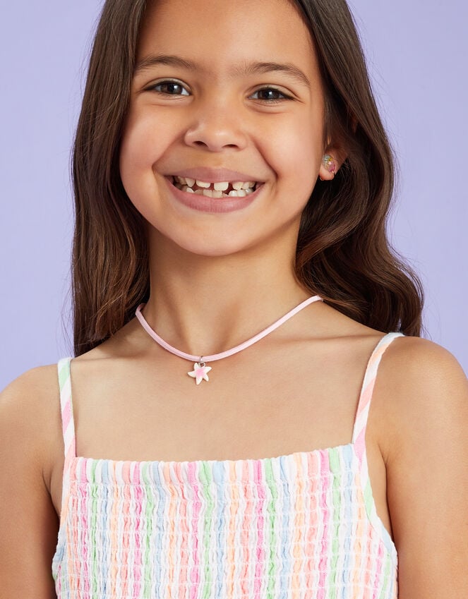 accessorize Girls Starfish Pendant Cord Necklace Pink