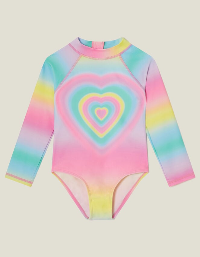 Accessorize Girls UPF 50+ Heart Long Sleeve Swimsuit Multi