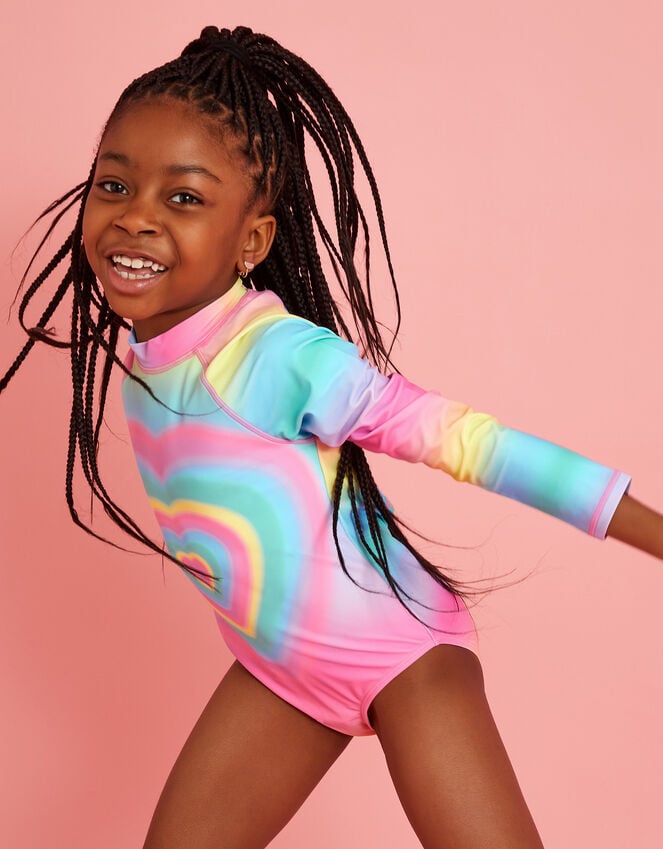 accessorize Girls UPF 50+ Heart Long Sleeve Swimsuit Multi