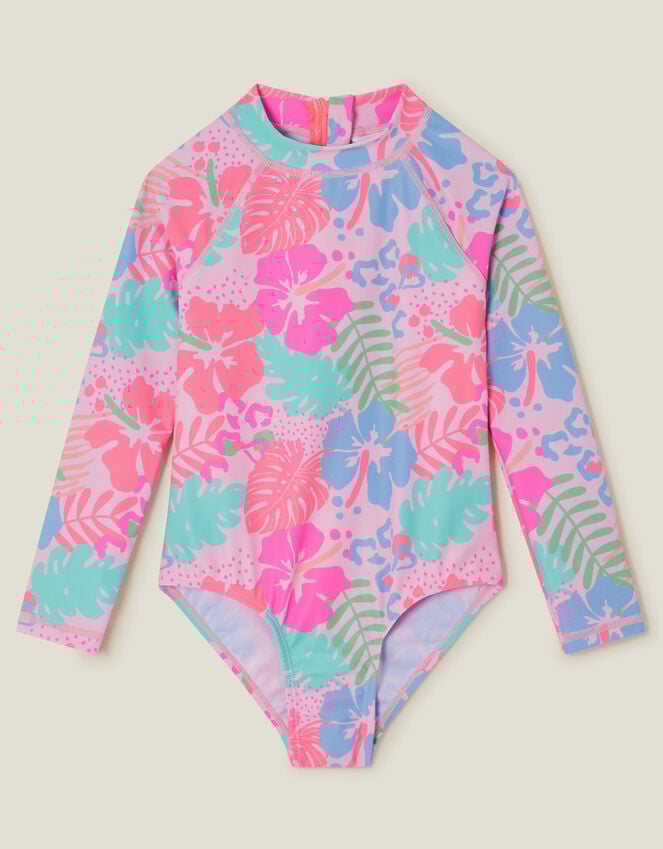 Accessorize Girls UPF 50+ Tropical Long Sleeve Swimsuit Orange