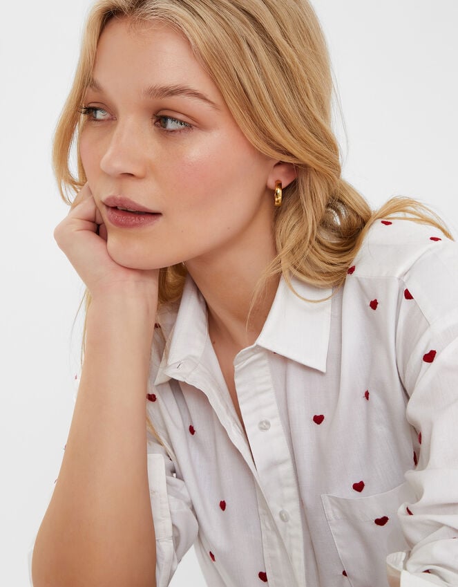 Accessorize Heart Embroidered Long Sleeve Shirt Red