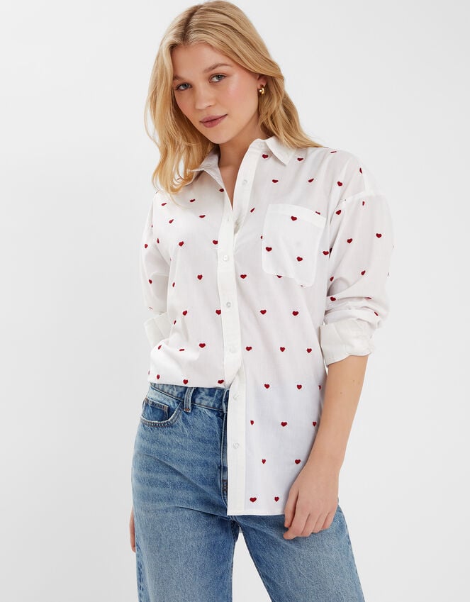 accessorize Heart Embroidered Long Sleeve Shirt Red