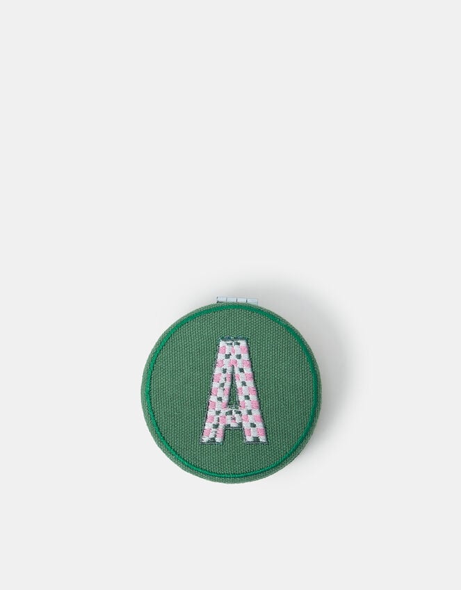 accessorize Initial Embroidered Compact Mirror Green