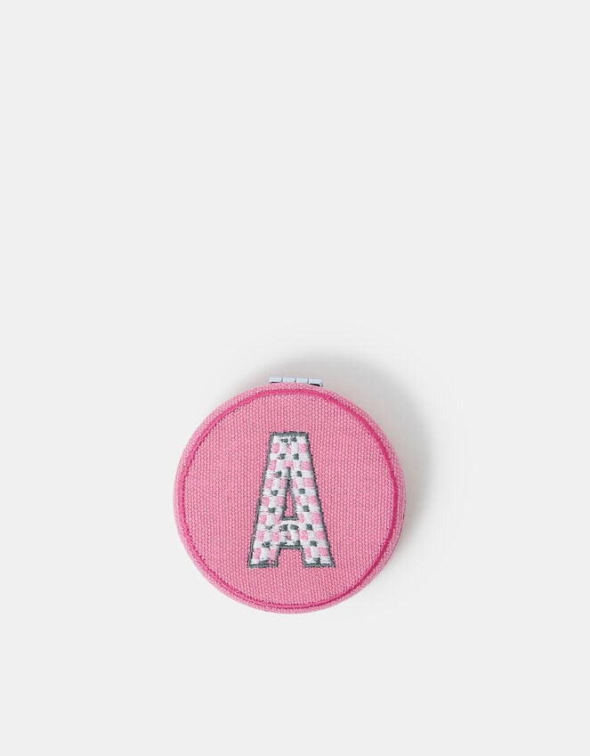 accessorize Initial Embroidered Compact Mirror Pink