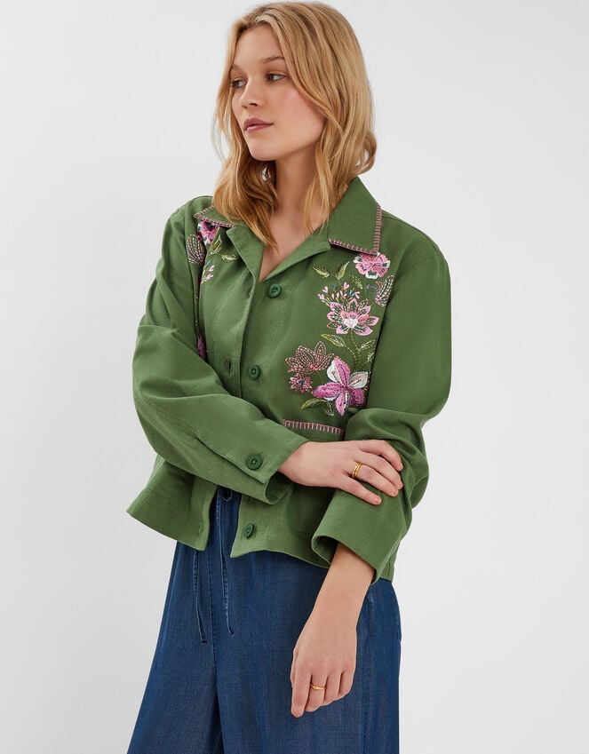 Accessorize Jasmine Embroidered Cotton Jacket Green