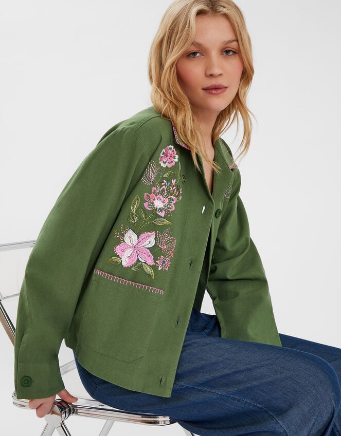 accessorize Jasmine Embroidered Cotton Jacket Green