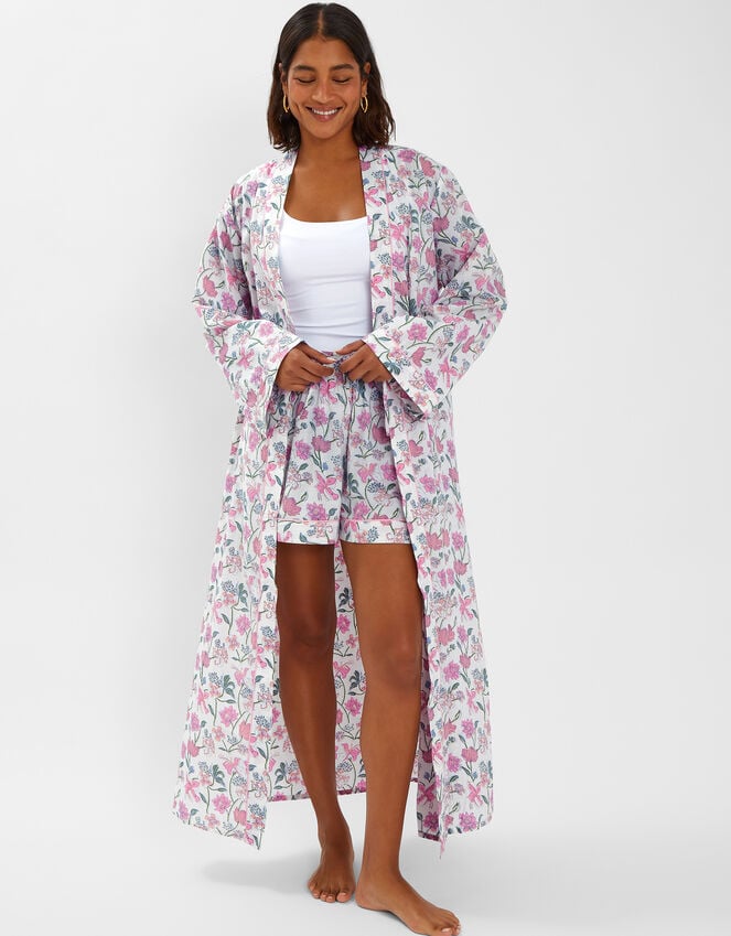 accessorize Jasmine Print Cotton Dressing Gown Pink
