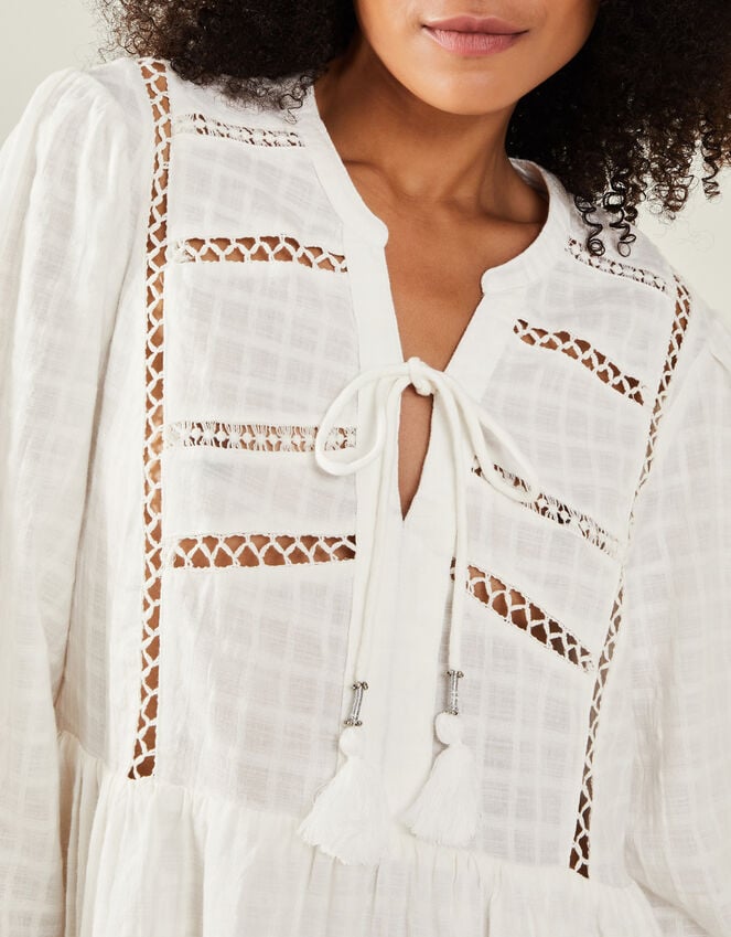 Accessorize Lace Insert Long Sleeve Mini Dress White