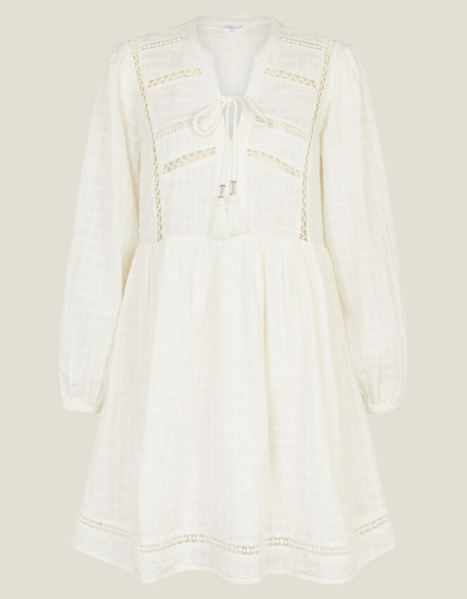 Accessorize Lace Insert Long Sleeve Mini Dress White