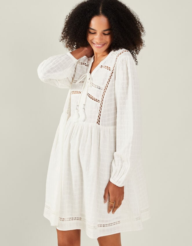 accessorize Lace Insert Long Sleeve Mini Dress White