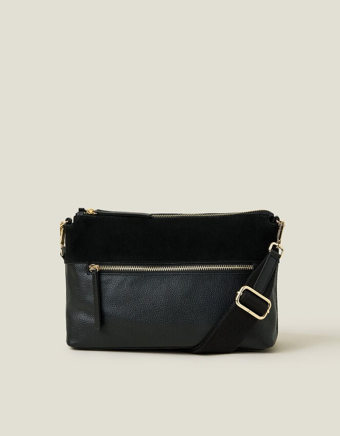 Accessorize Leather Webbing Strap Cross-Body Bag Black