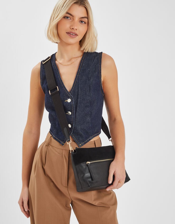 accessorize Leather Webbing Strap Cross-Body Bag Black