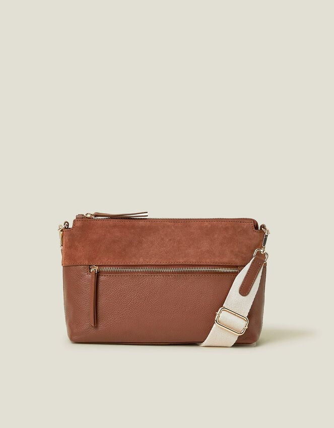 Accessorize Leather Webbing Strap Cross-Body Bag Tan