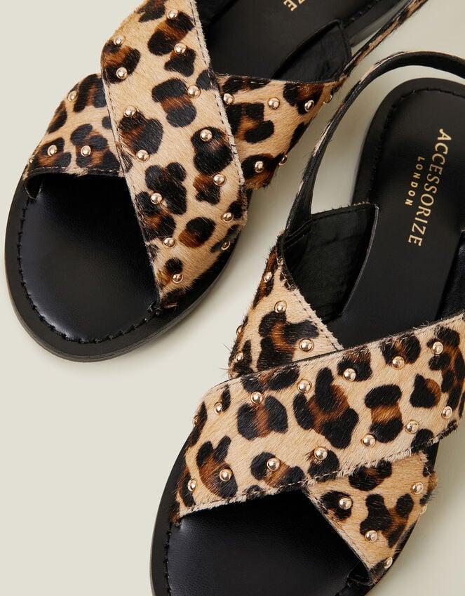 Accessorize Leopard Print Cross Strap Leather Sandals Leopard