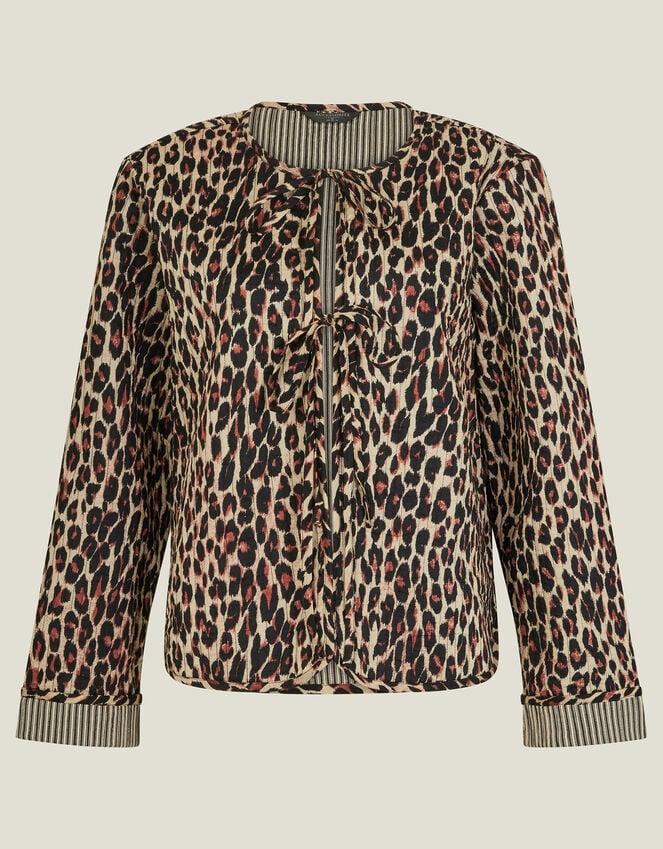 Accessorize Leopard Print Tie-Front Quilted Jacket Leopard
