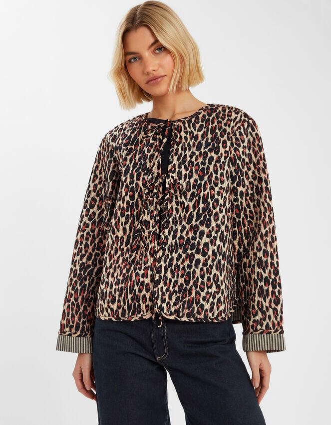 accessorize Leopard Print Tie-Front Quilted Jacket Leopard