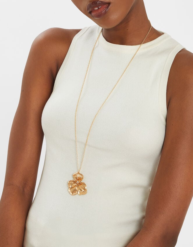 Accessorize Longline Brushed Flower Pendant Necklace