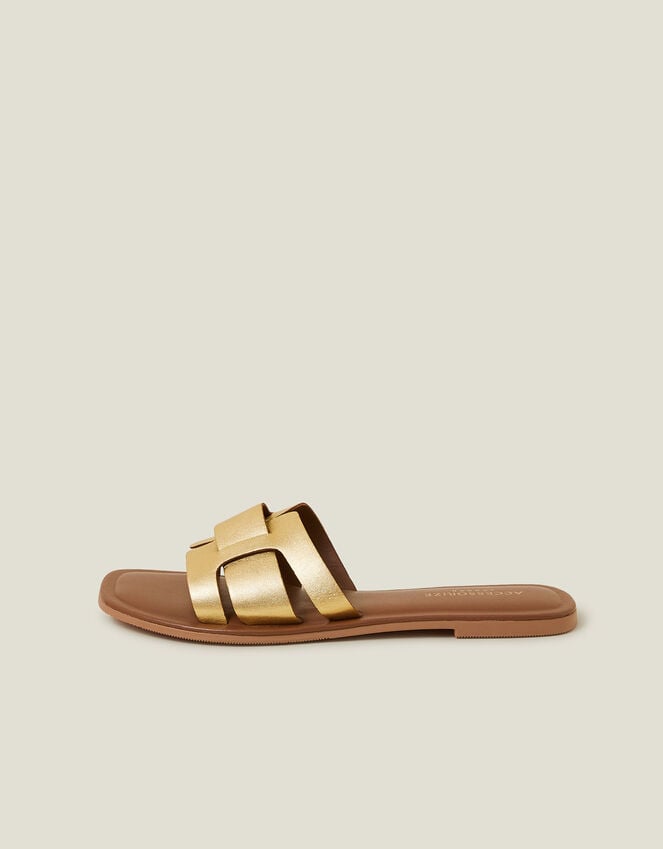 Accessorize Metallic Leather Cut-Out Slide Sandals Gold