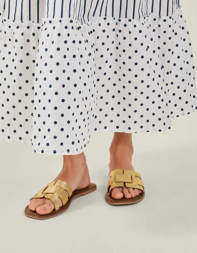 Accessorize Metallic Leather Cut-Out Slide Sandals Gold