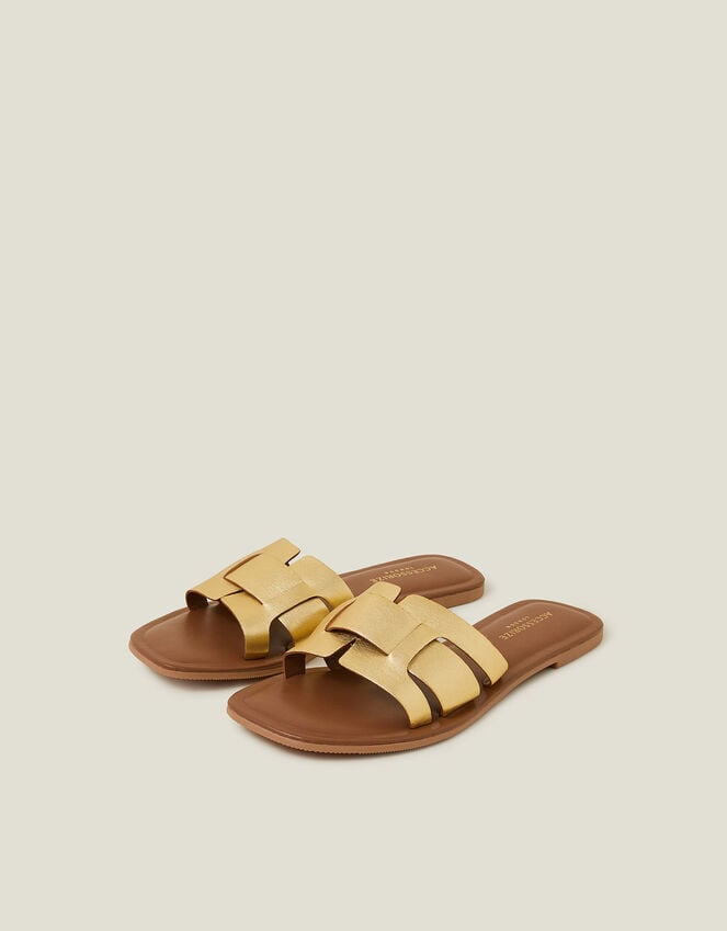 accessorize Metallic Leather Cut-Out Slide Sandals Gold