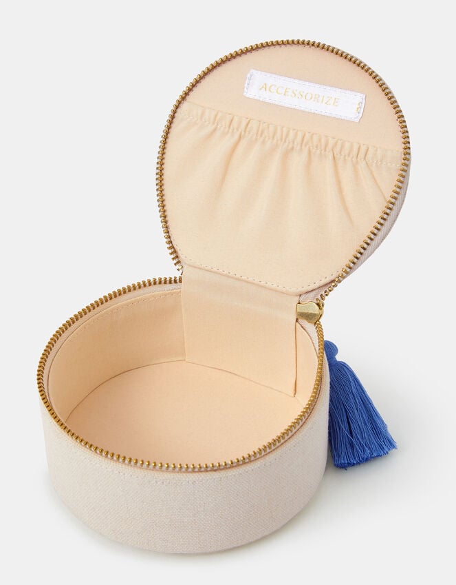 Accessorize Mini Round Initial Embellished Jewellery Box Natural