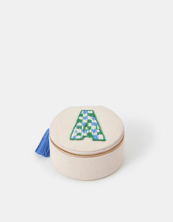 accessorize Mini Round Initial Embellished Jewellery Box Natural