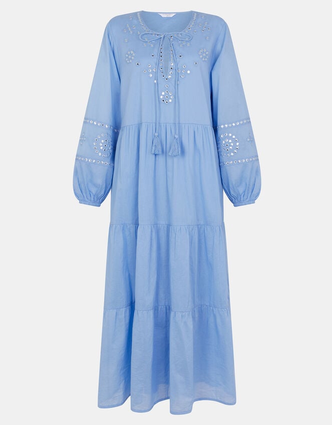 Accessorize Mirror Embellished Long Sleeve Midi Dress Blue