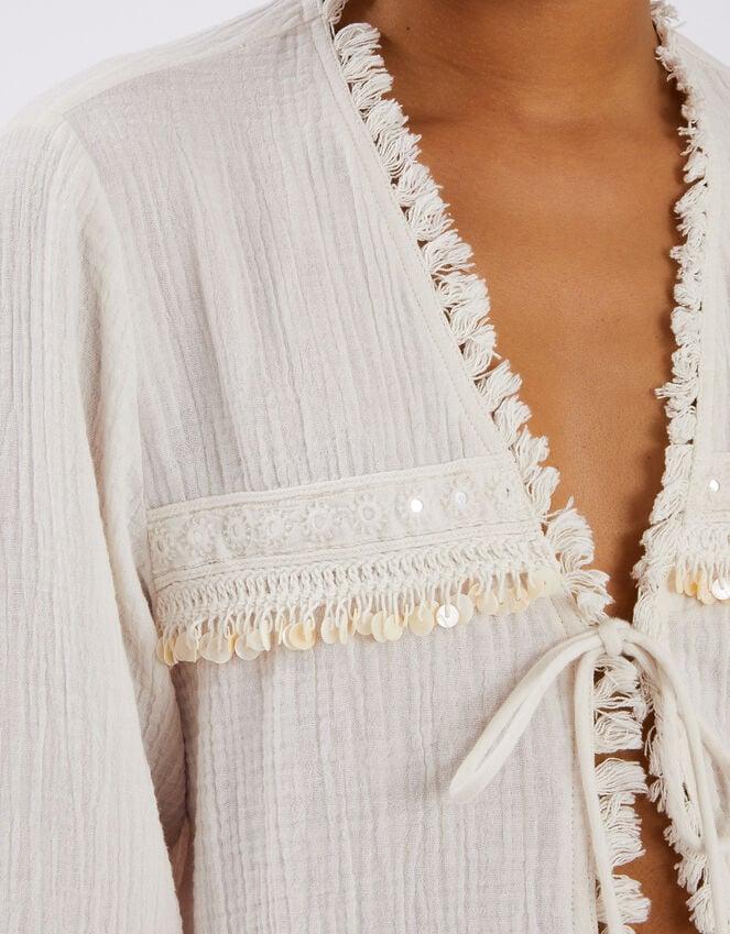 Accessorize Mirror Embellished Long Sleeve Tie Top Ivory