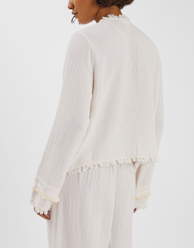 Accessorize Mirror Embellished Long Sleeve Tie Top Ivory