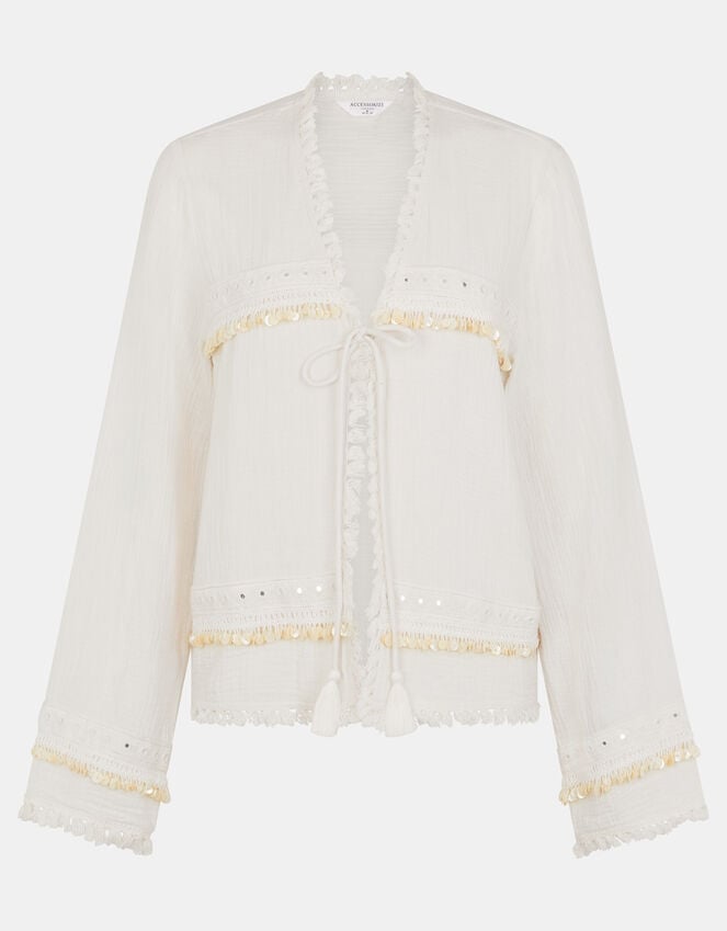 Accessorize Mirror Embellished Long Sleeve Tie Top Ivory
