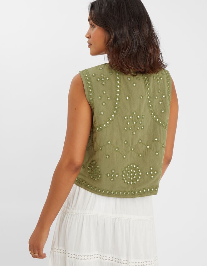 Accessorize Mirror Embellished Quilted Waistcoat Green