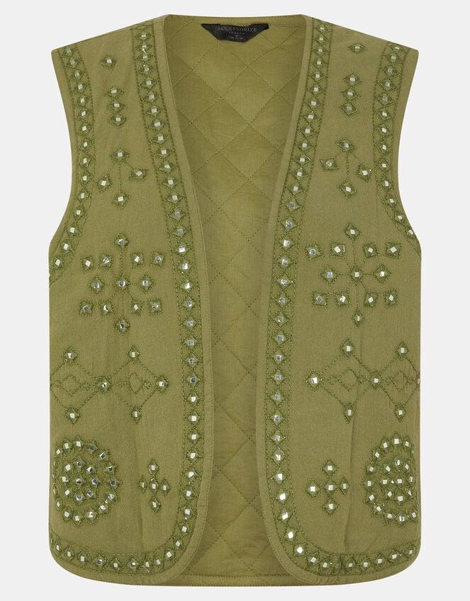 Accessorize Mirror Embellished Quilted Waistcoat Green