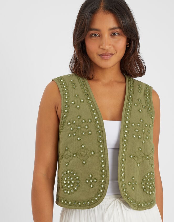 accessorize Mirror Embellished Quilted Waistcoat Green