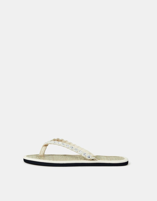 Accessorize Mirror Embellished Seagrass Flip Flops Cream