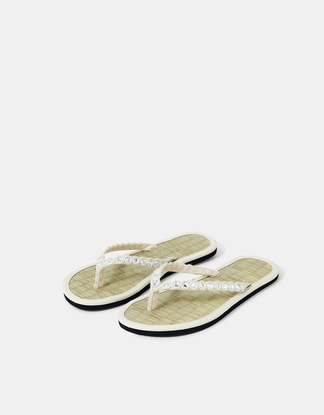 accessorize Mirror Embellished Seagrass Flip Flops Cream