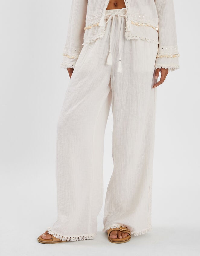 accessorize Mirror Embellished Wide Leg Trousers Ivory