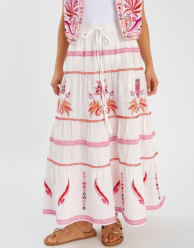 Accessorize Mirror & Palm Embroidered Maxi Skirt White