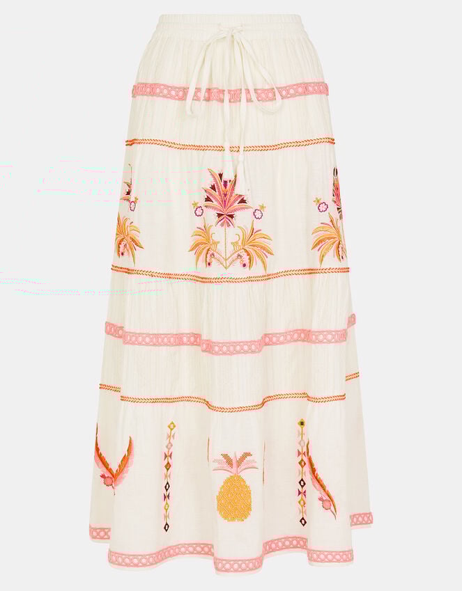 Accessorize Mirror & Palm Embroidered Maxi Skirt White