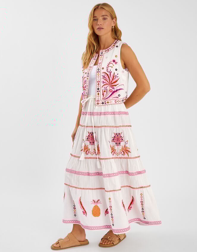 accessorize Mirror & Palm Embroidered Maxi Skirt White