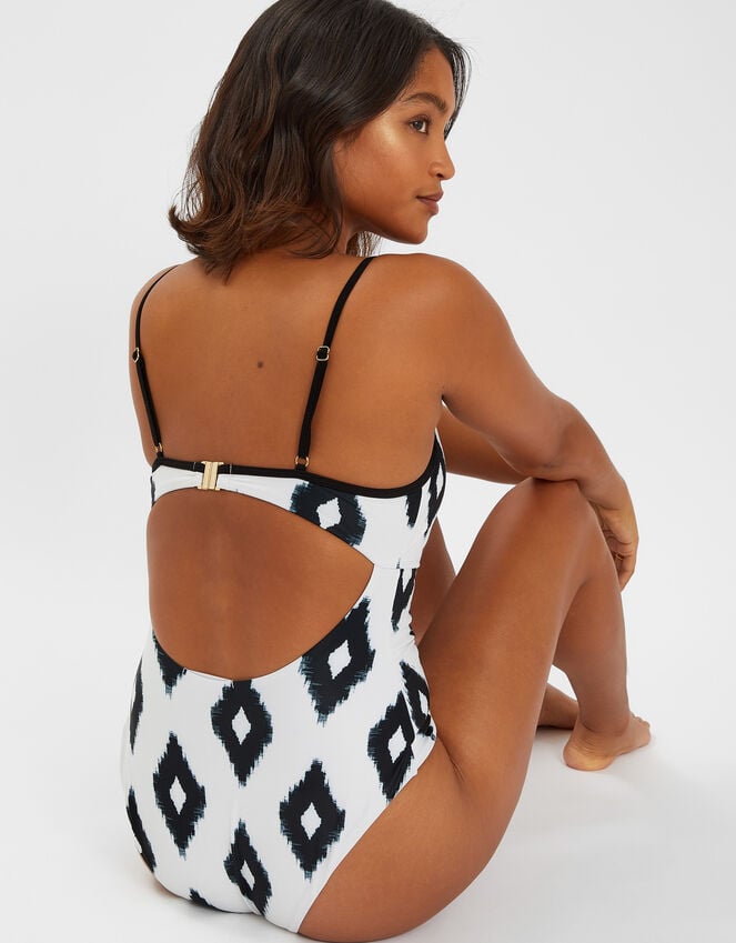 Accessorize Monochrome Print Tie Front Swimsuit Ivory