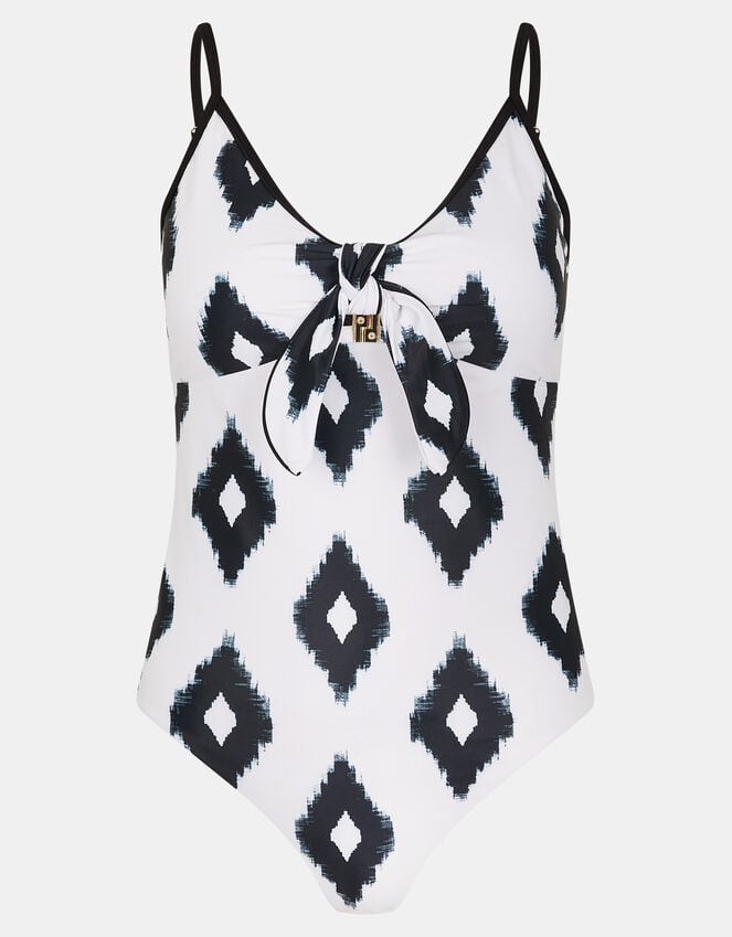 Accessorize Monochrome Print Tie Front Swimsuit Ivory