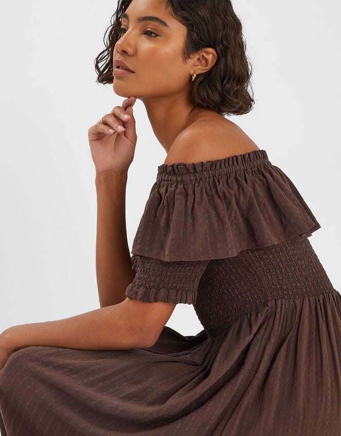 Accessorize Off-The-Shoulder Smocked Maxi Dress Brown