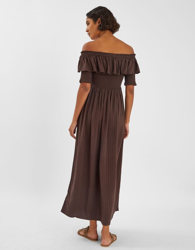 Accessorize Off-The-Shoulder Smocked Maxi Dress Brown