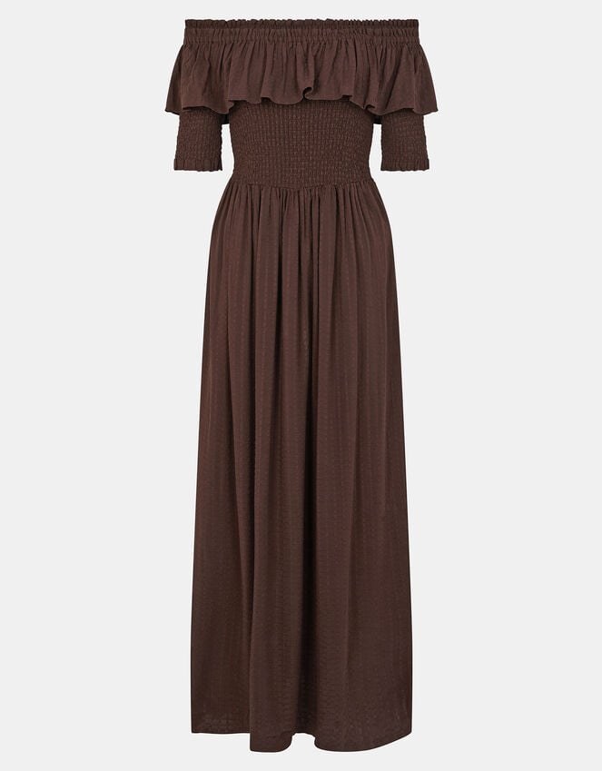 Accessorize Off-The-Shoulder Smocked Maxi Dress Brown