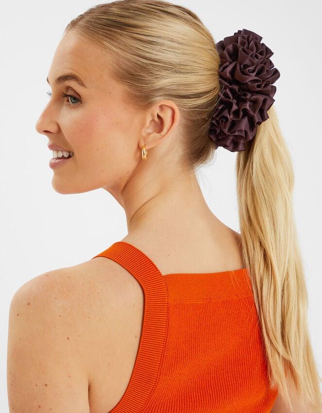 Accessorize Oversized Ruffle Satin Hair Scrunchie Brown