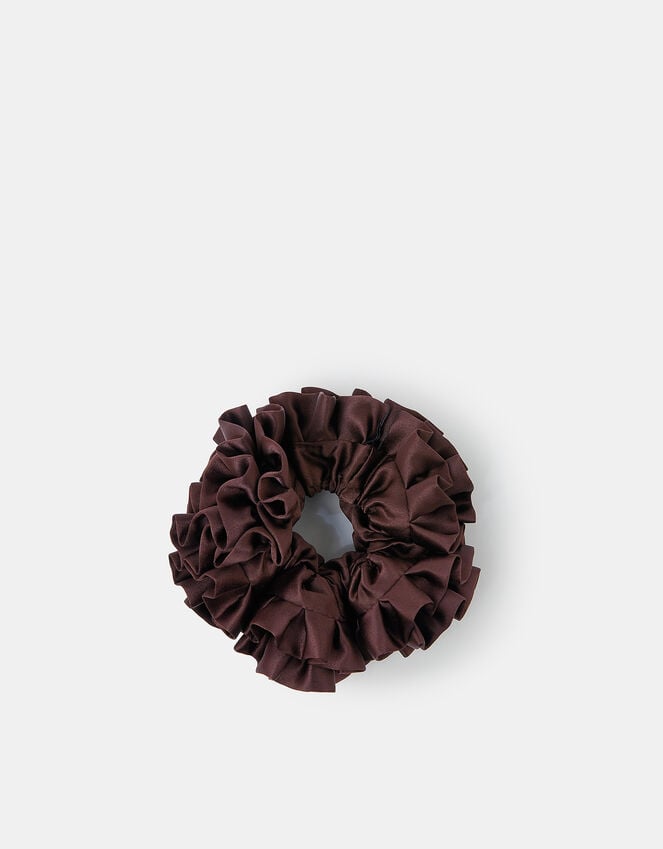accessorize Oversized Ruffle Satin Hair Scrunchie Brown