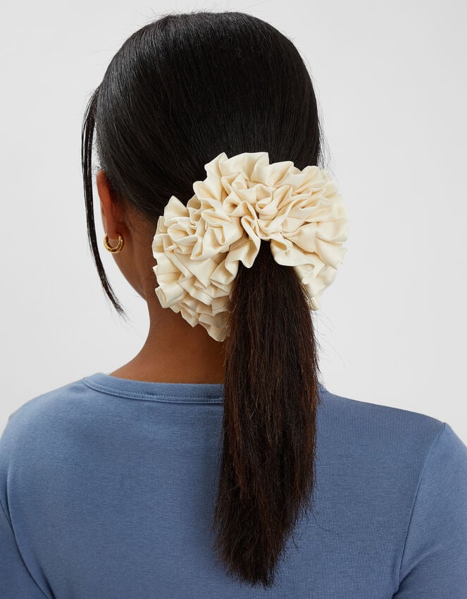 Accessorize Oversized Ruffle Satin Hair Scrunchie Cream